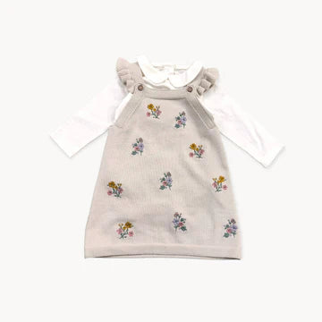 Viverano Organics Floral Embroidered Sweater Tunic Dress Set Stone