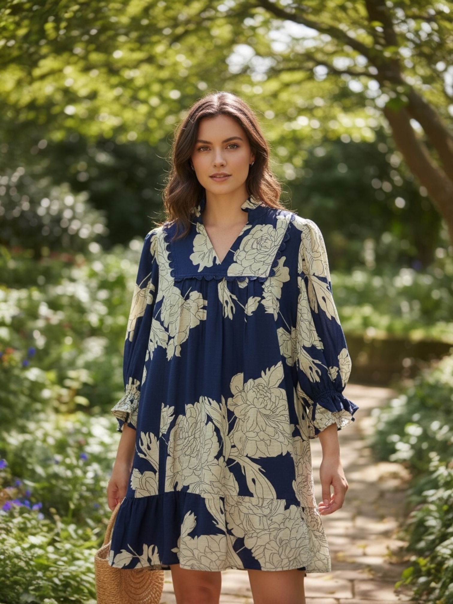 Navy & Cream Floral Dress