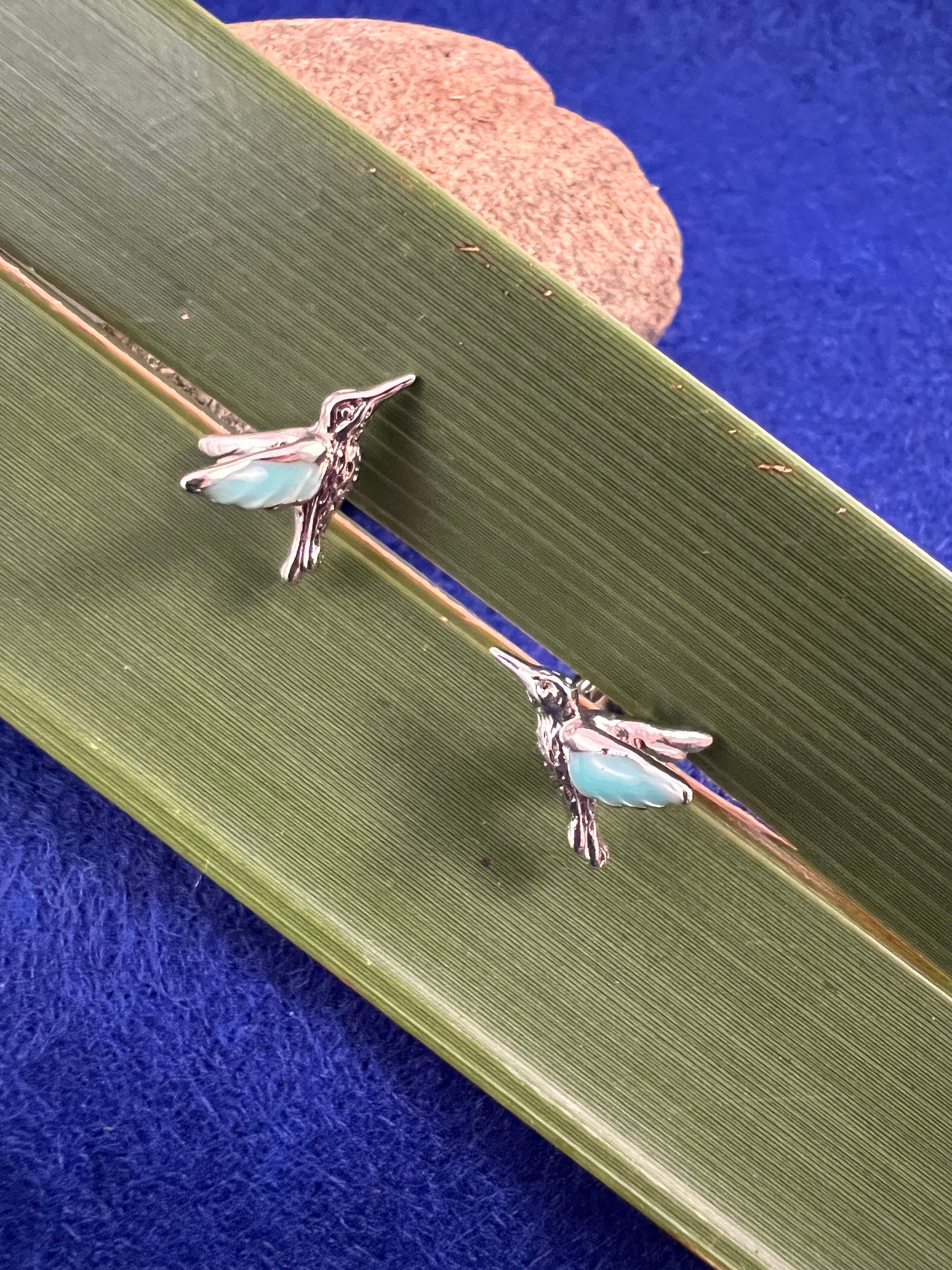 Tiny Teal Bird Earrings