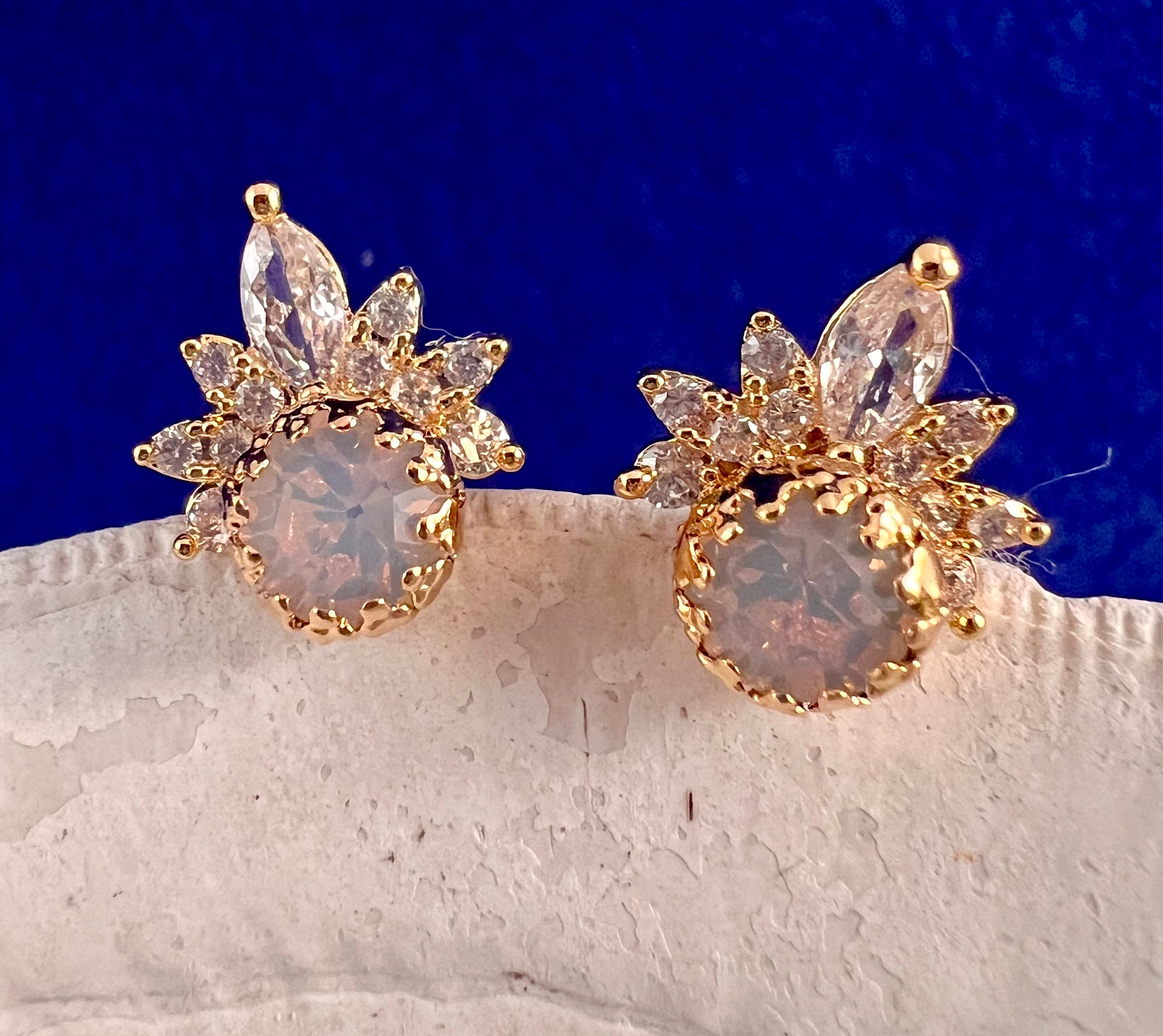 Crystal Crown Earrings with Pink Center