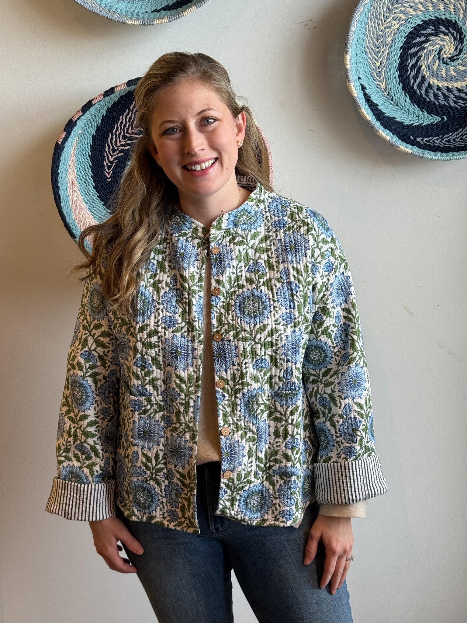 Blue & Green Floral Quilted Jacket