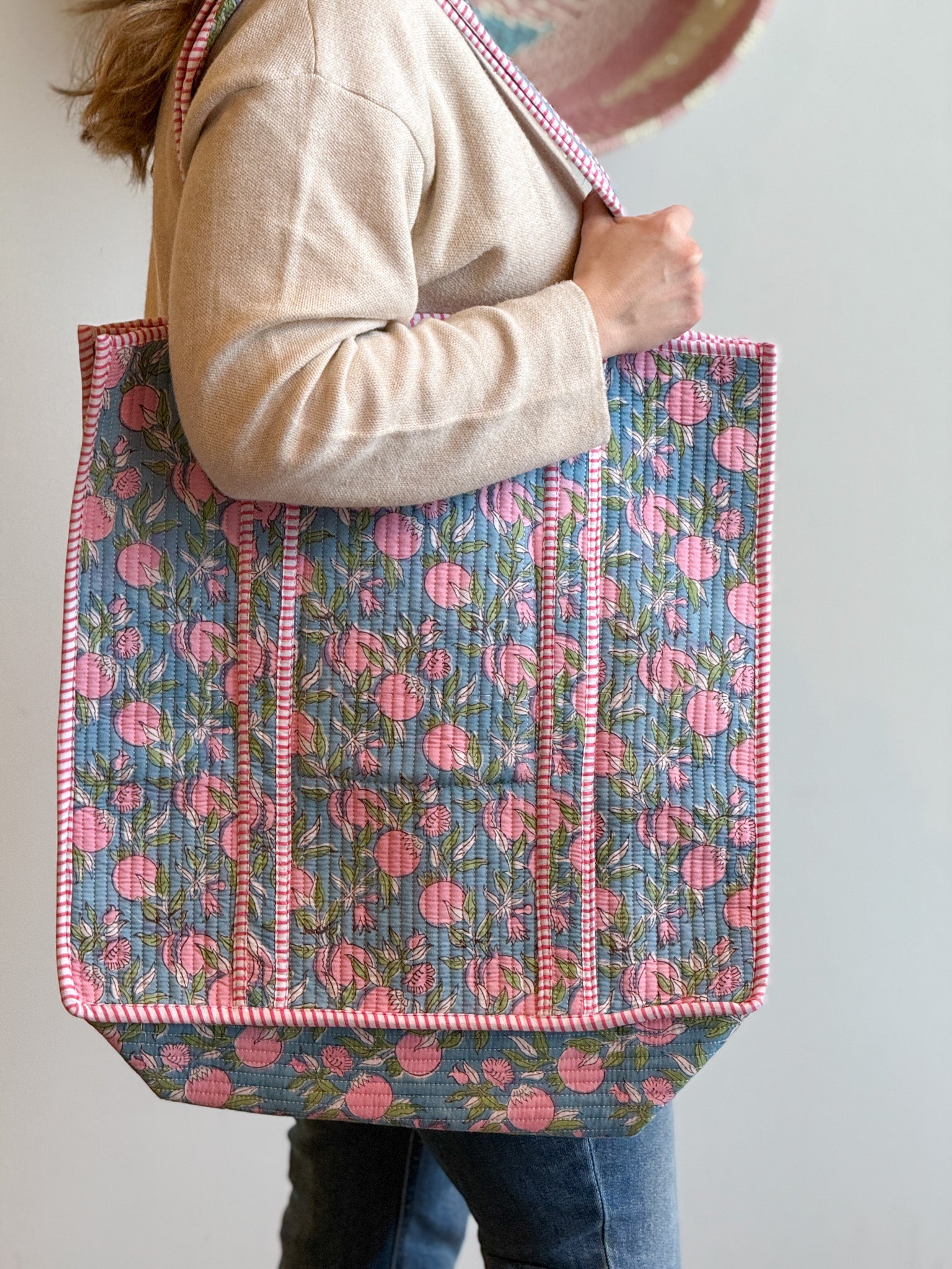 Extra Large Pink & Blue Quilted Tote