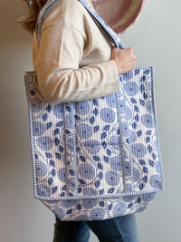 Extra Large Blue & White Quilted Tote