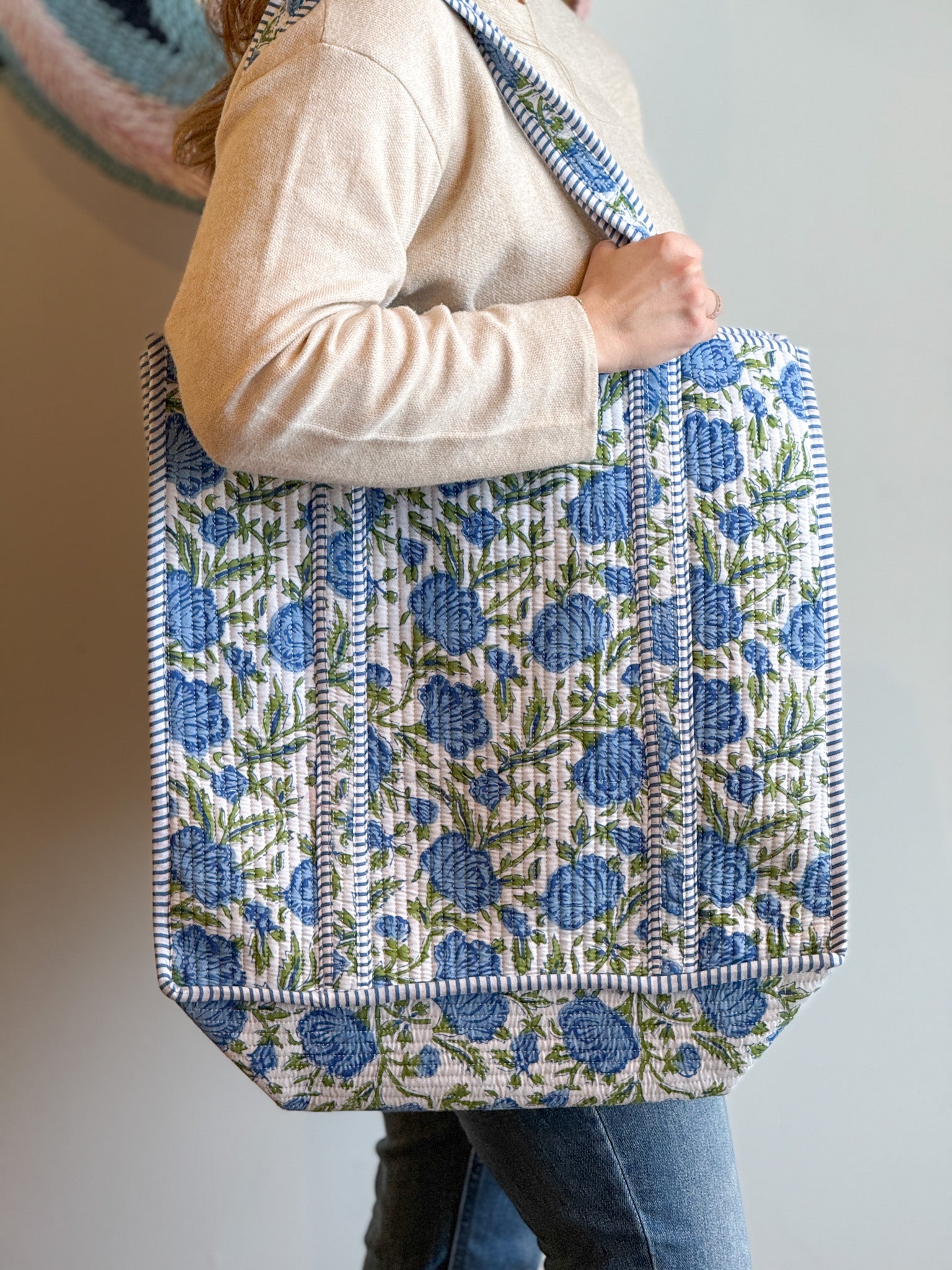 Extra Large Blue & Green Quilted Tote