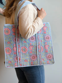 Large Blue & Pink Floral Tote