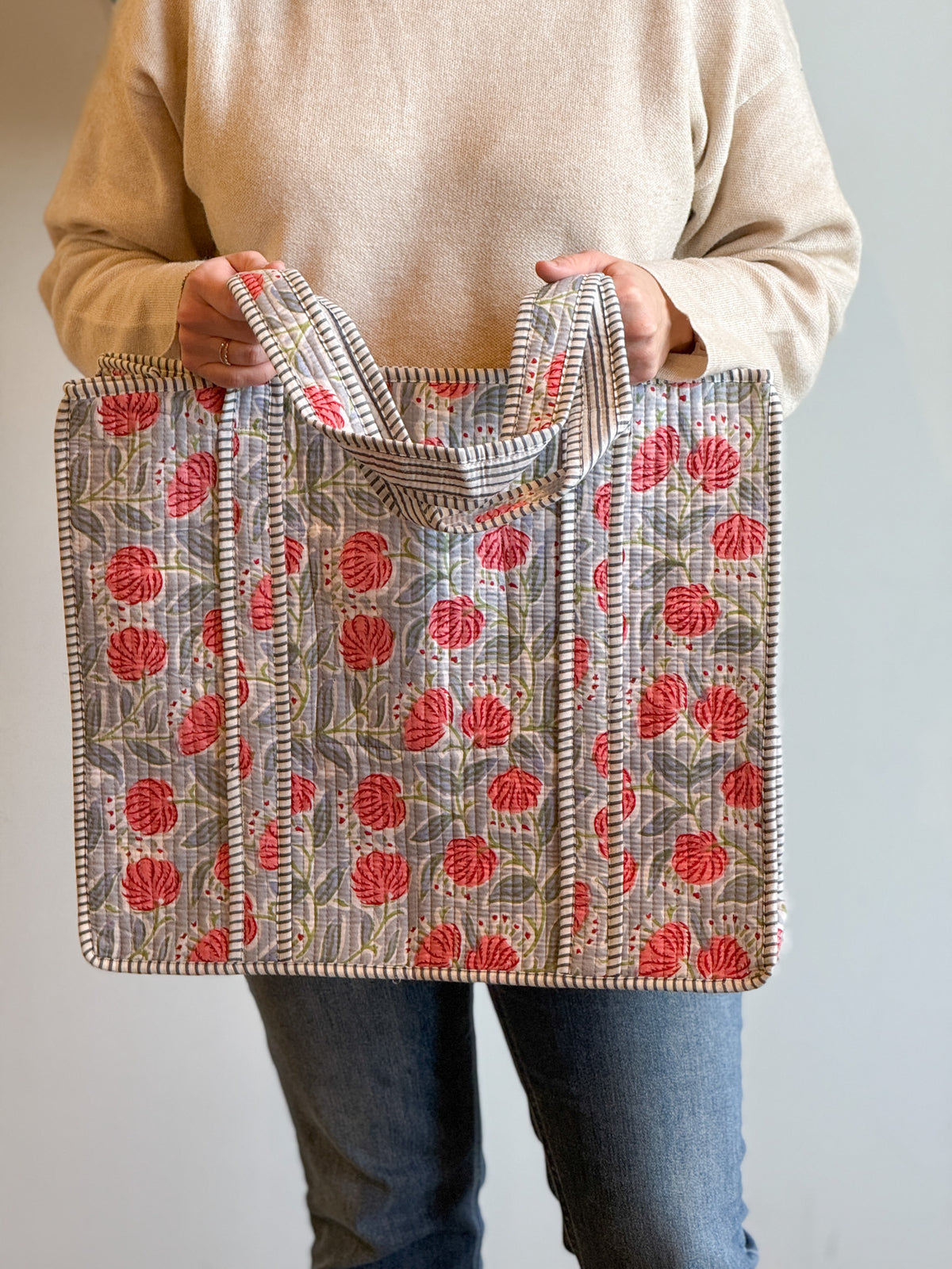 Large Pink & Blue Quilted Tote