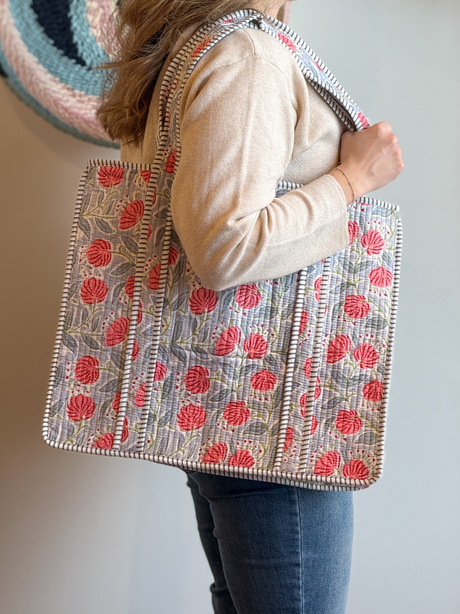Large Pink & Blue Quilted Tote