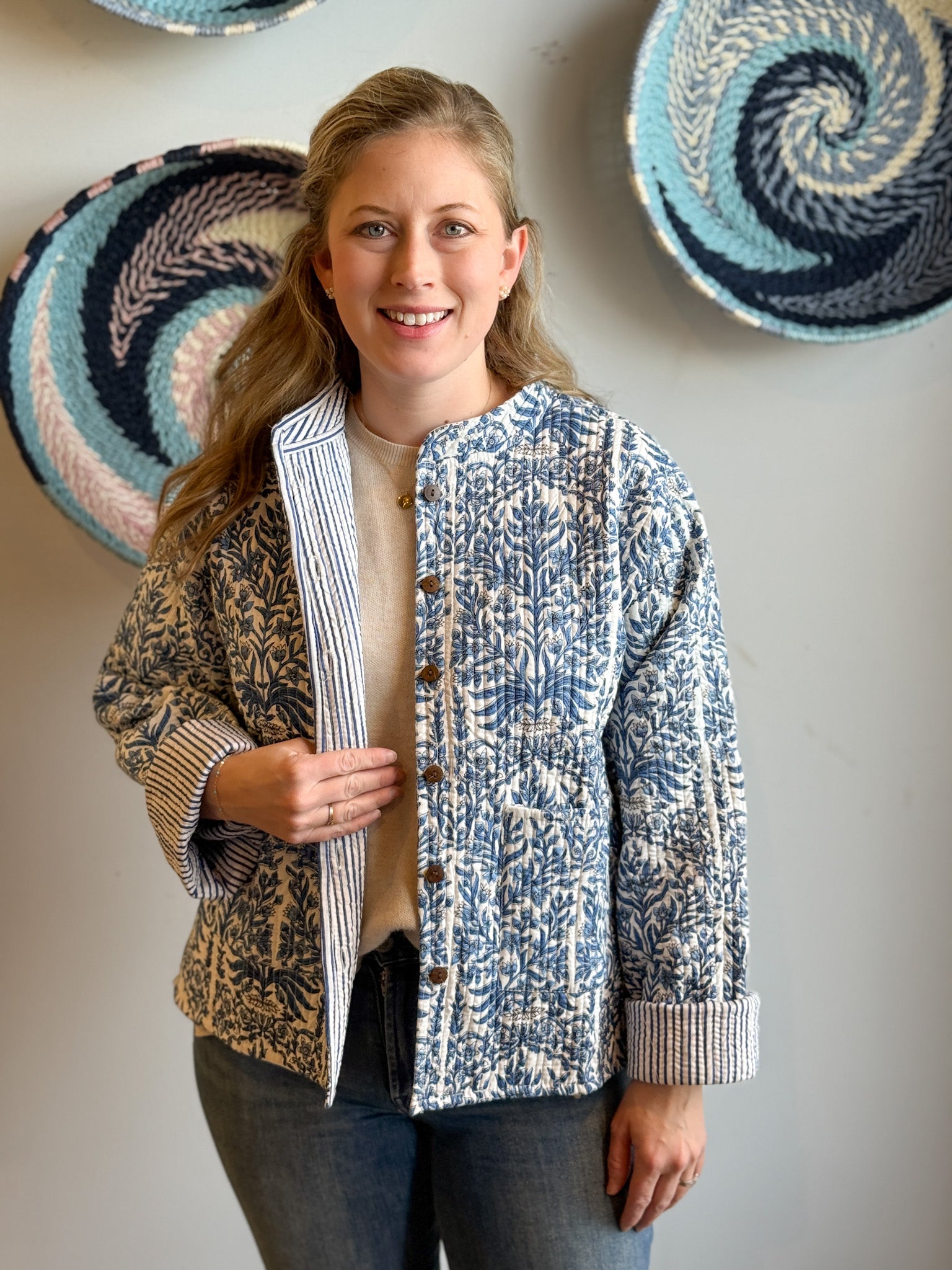 Blue & White Chinoiserie Quilted Jacket