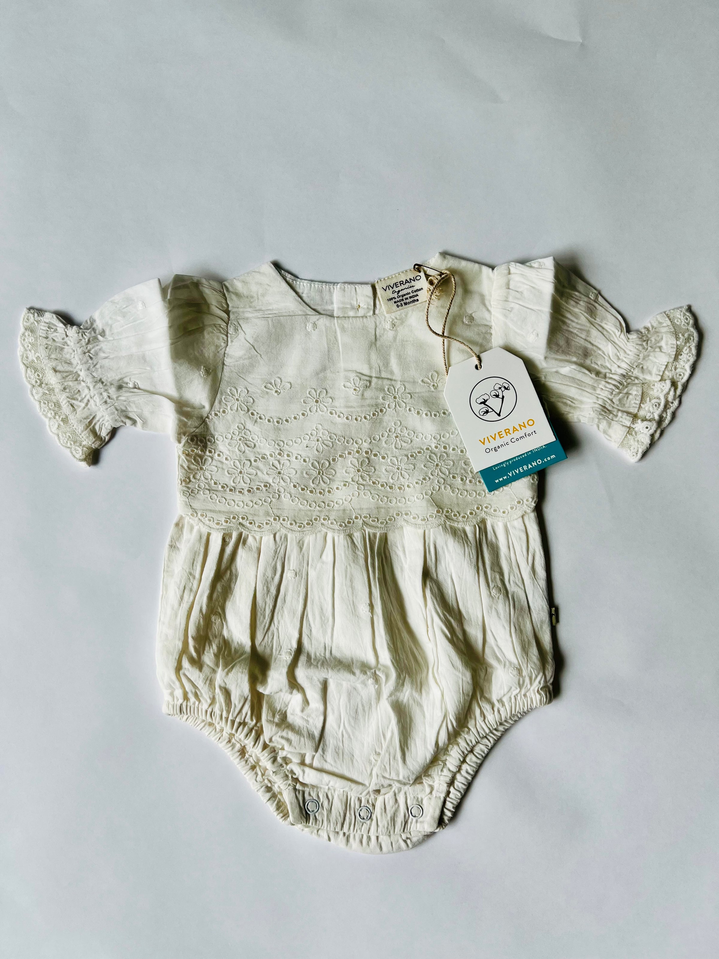Viverano Organics Alice Schiffli Embroidered Lace White Romper