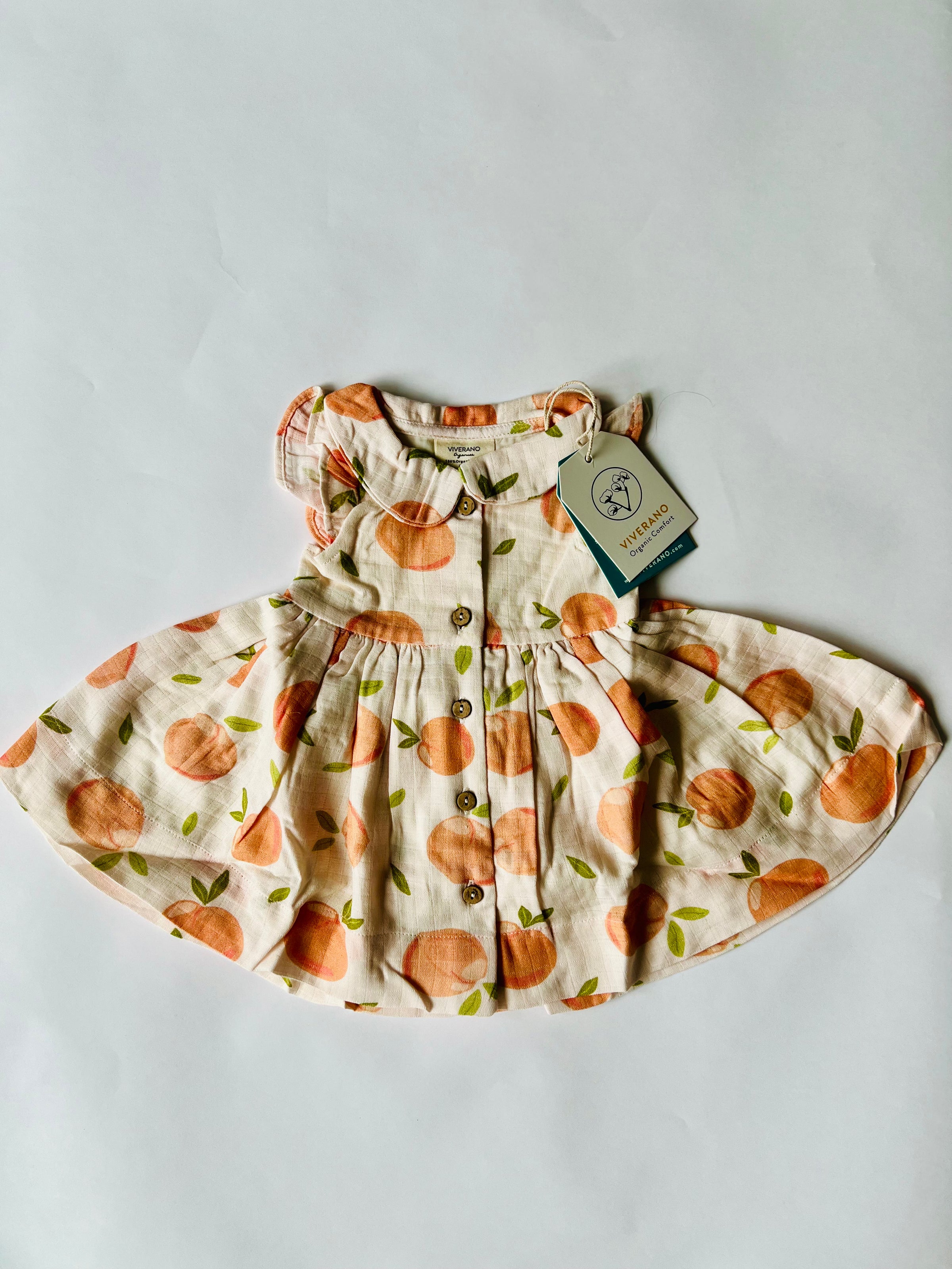 Viverano Organics Peaches Peter Pan Baby Dress and Bloomer Set