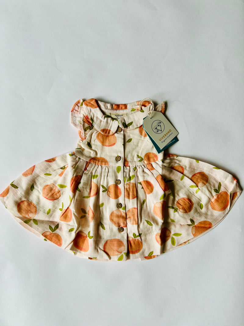 Viverano Organics Peaches Peter Pan Baby Dress and Bloomer Set