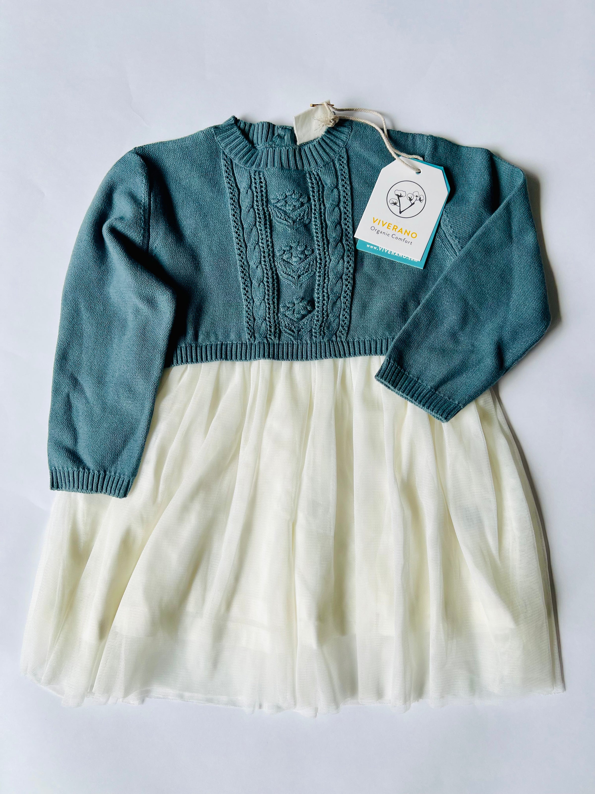 Viverano Organics Blue Sweater Dress with White Tutu