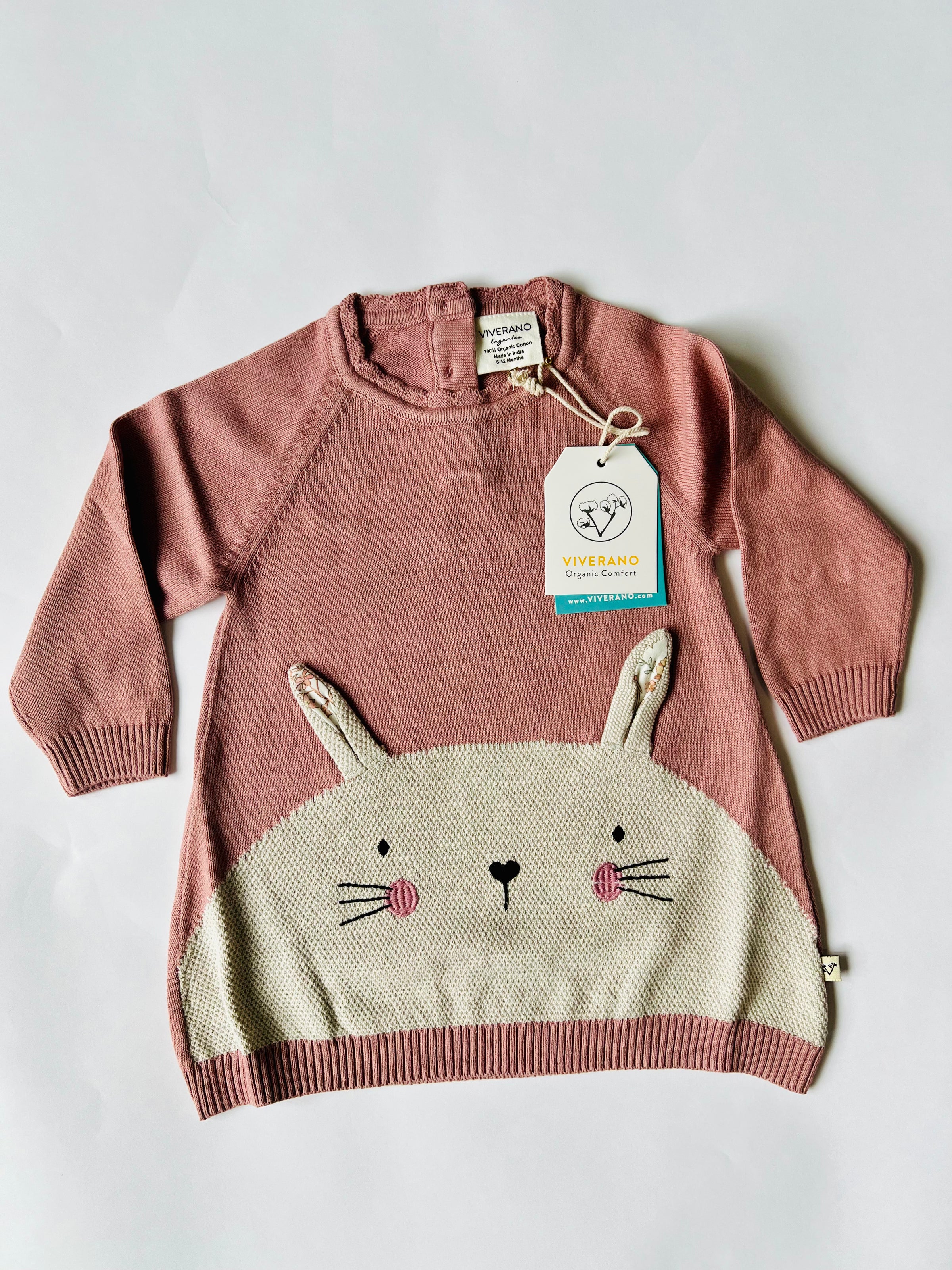 Viverano Organics Chubby Bunny Jacquard Knit Dress Vintage Rose