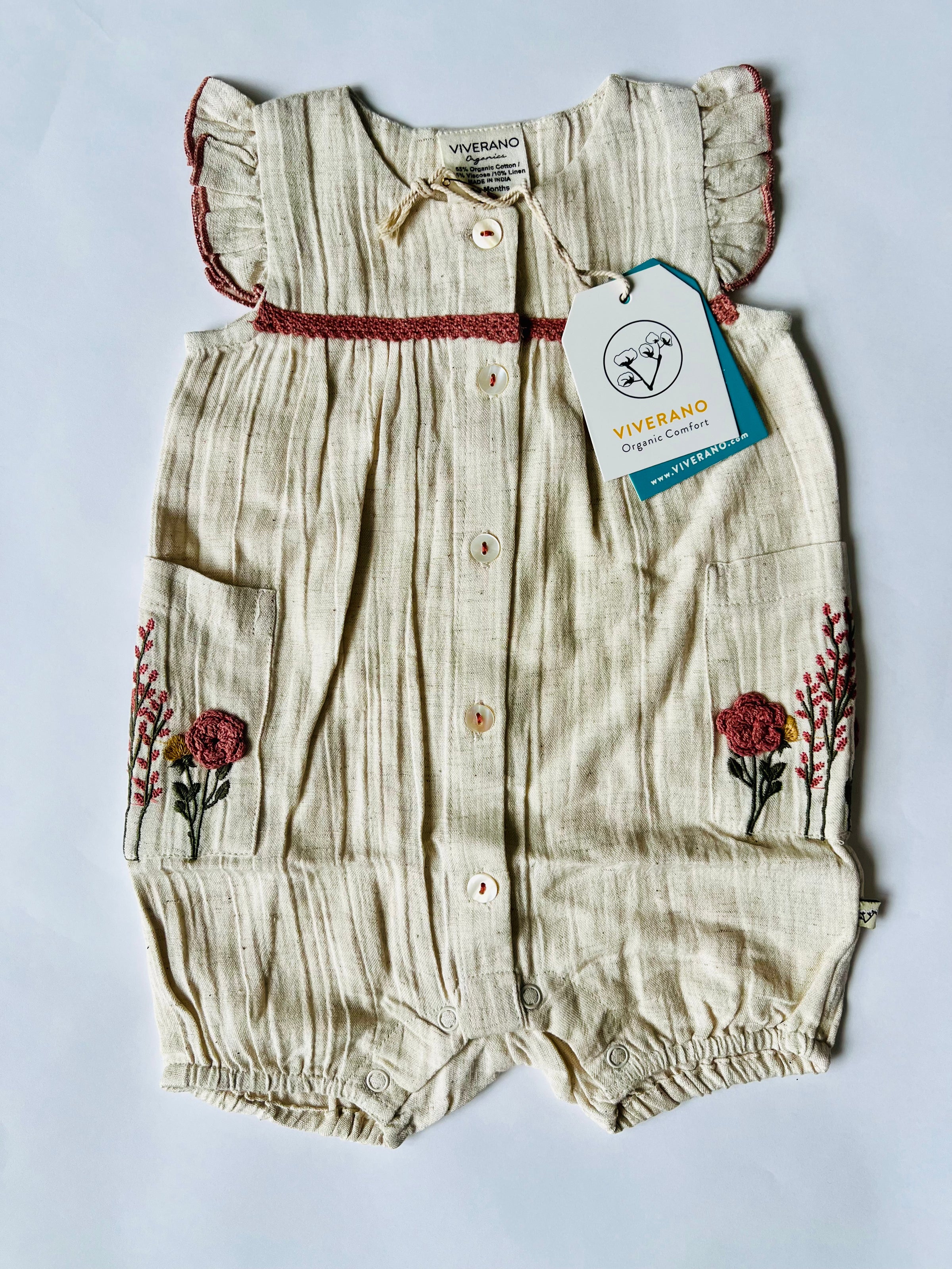 Viverano Organics Victoria Embroidered Floral Baby Romper