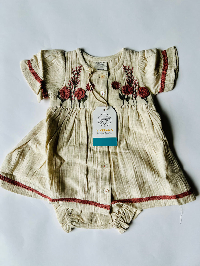 Viverano Organics Victoria Embroidered Floral Baby Dress & Bloomer