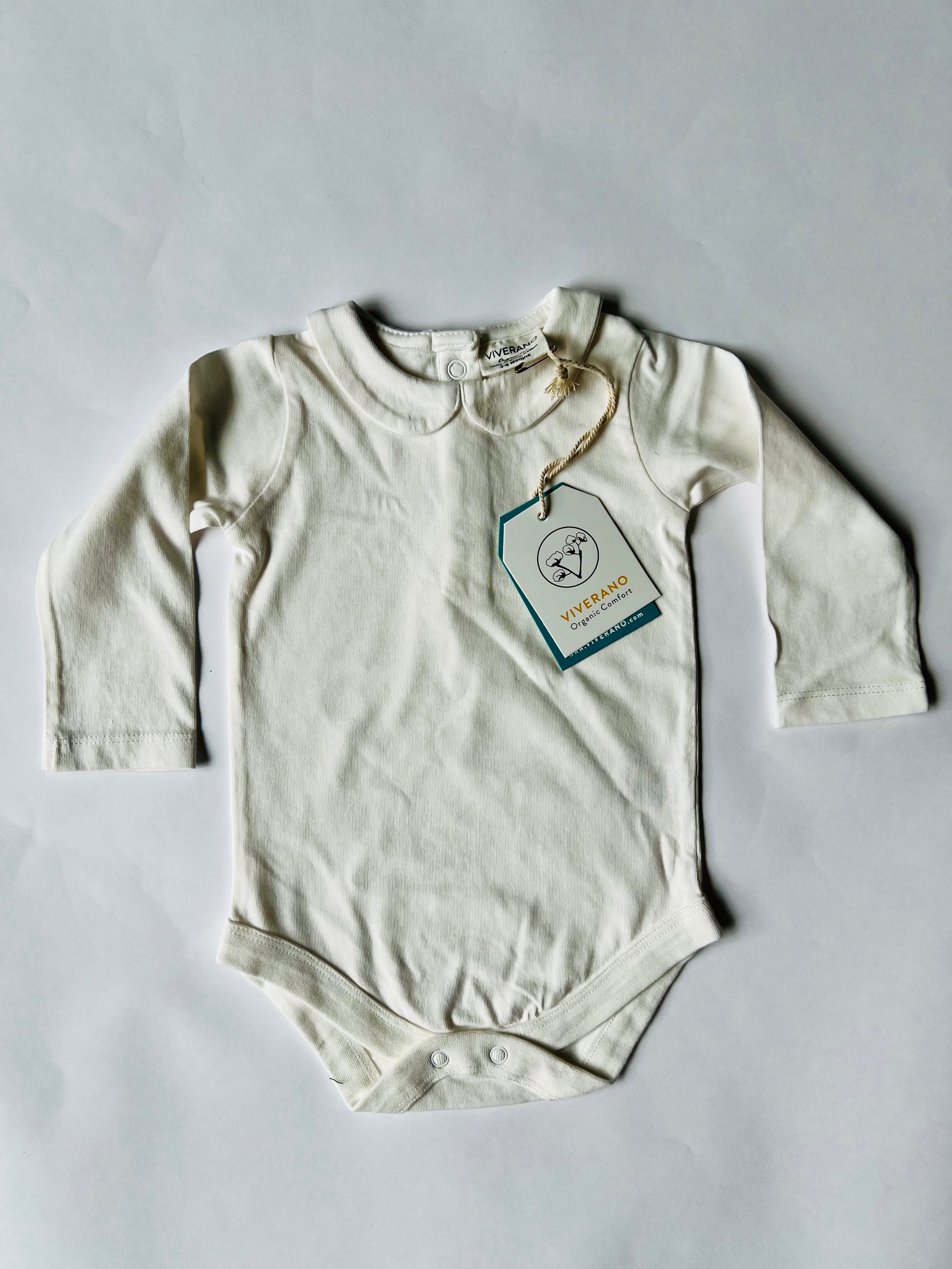 Viverano Organics Peter Pan Collar Long Sleeve Jersey Bodysuit White