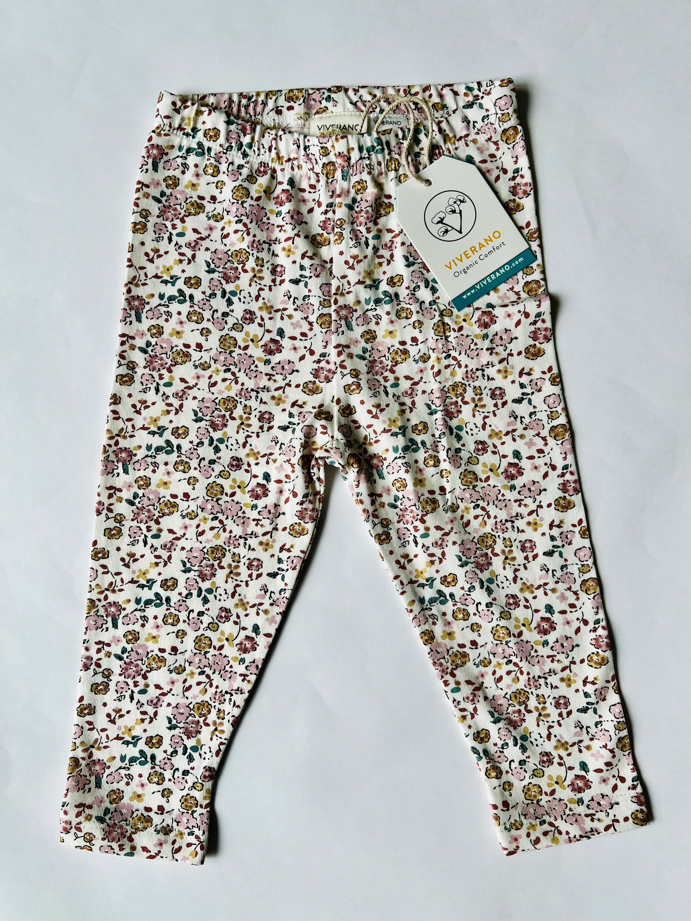 Viverano Organics Floral Jersey Stretch Baby Legging Pants Natural