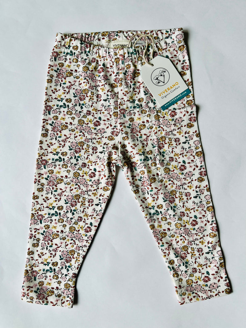 Viverano Organics Floral Jersey Stretch Baby Legging Pants Natural