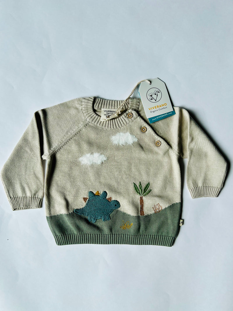 Viverano Organics Dino Jacquard Sweater Knit Pullover Stone
