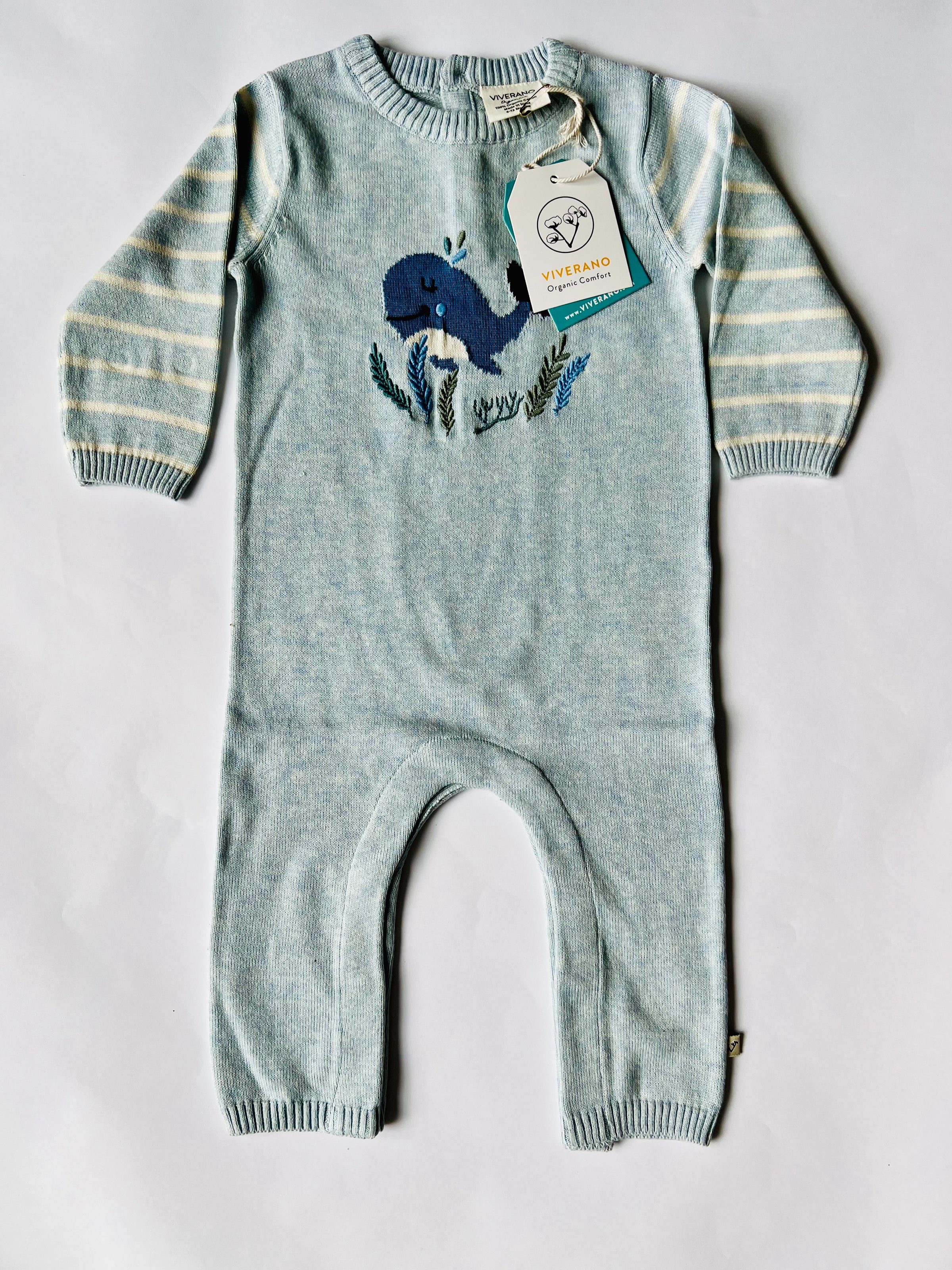 Viverano Organics Happy Whale Jacquard Knit Baby Jumpsuit