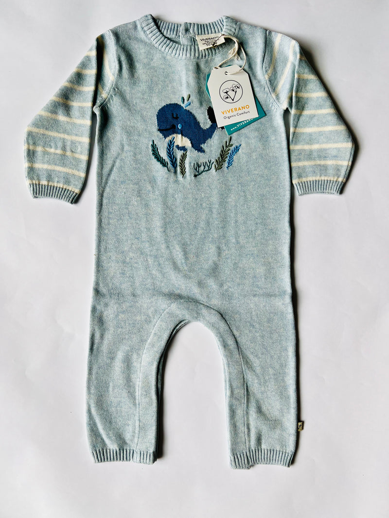Viverano Organics Happy Whale Jacquard Knit Baby Jumpsuit