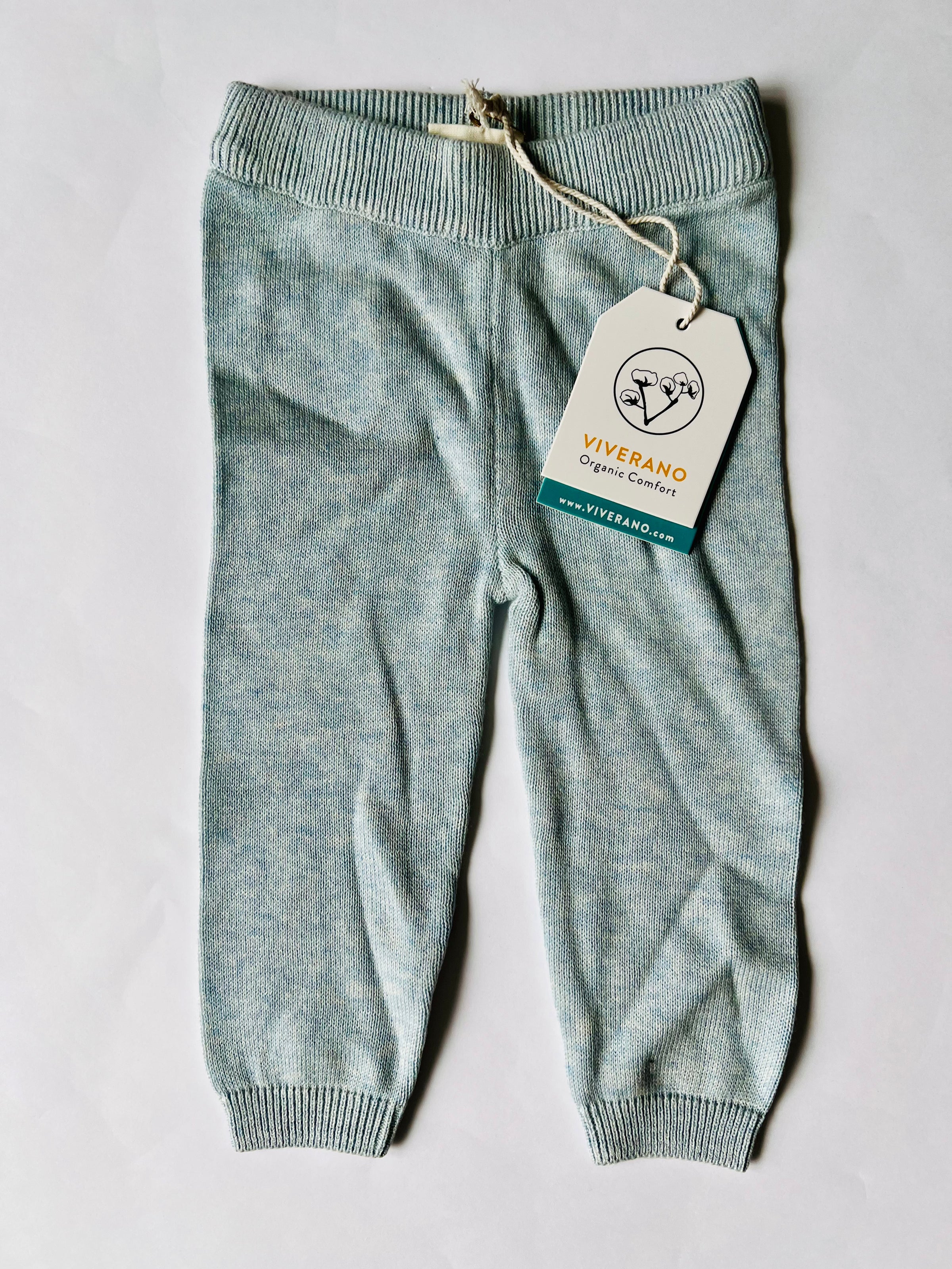 Viverano Organics Sweater Knit Pocket Baby Legging Pants Sky Blue Heather