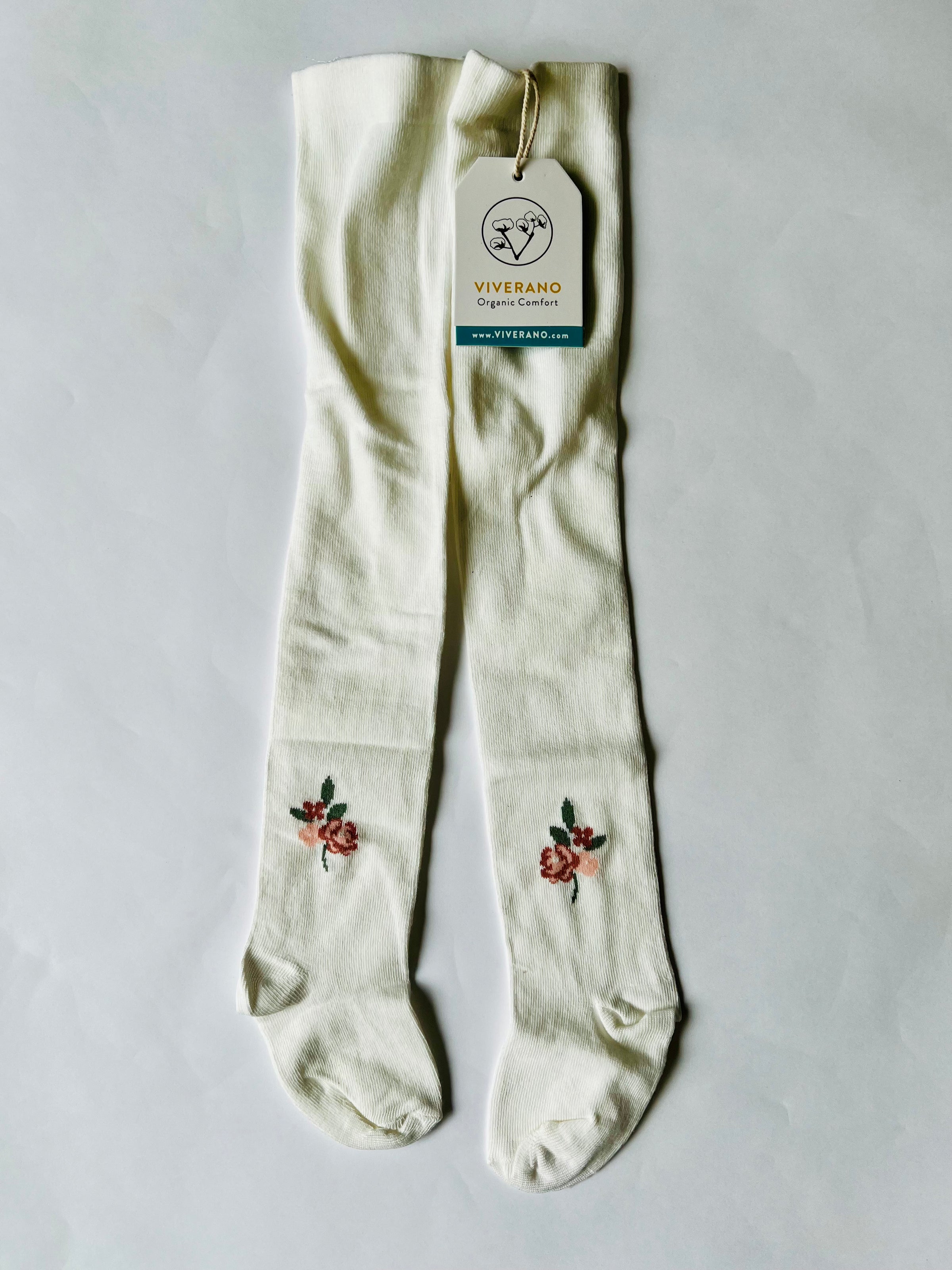 Viverano Organics Knit Tights Floral Jacquard Natural