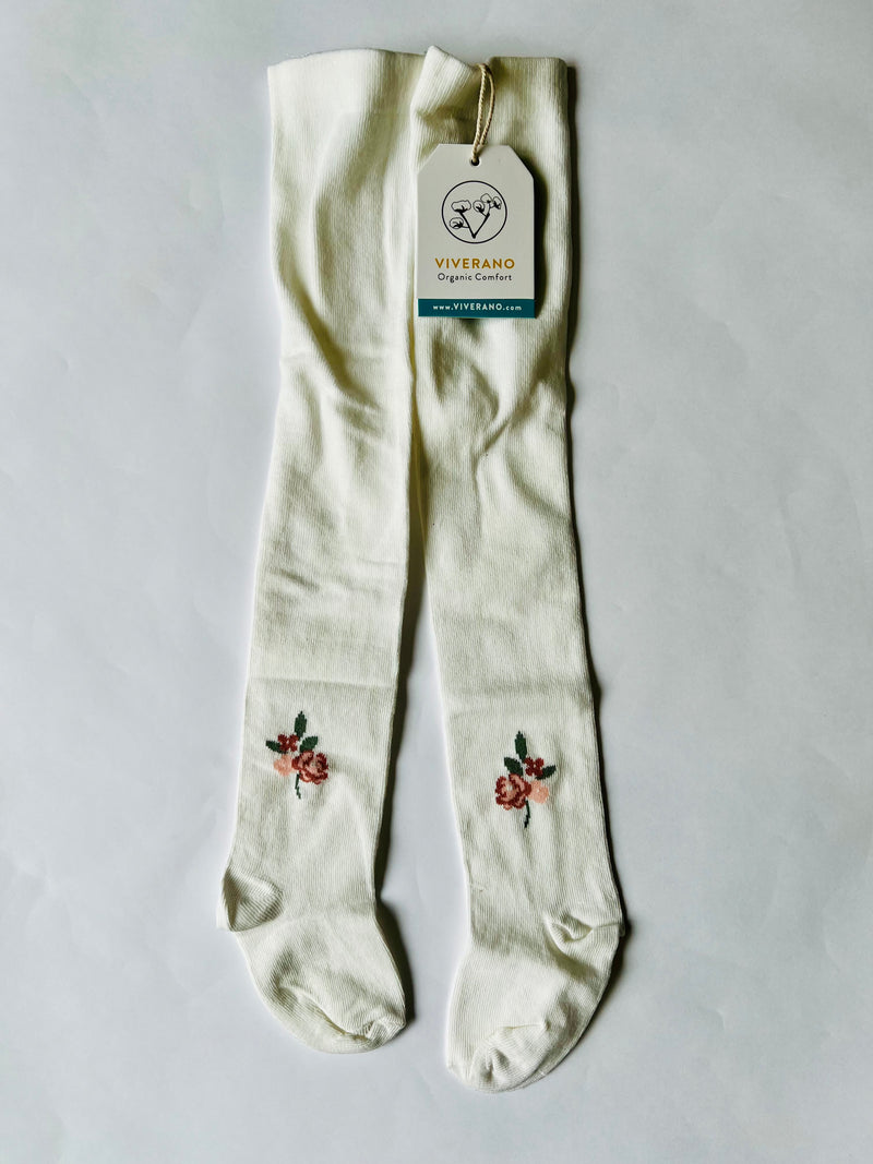 Viverano Organics Knit Tights Floral Jacquard Natural