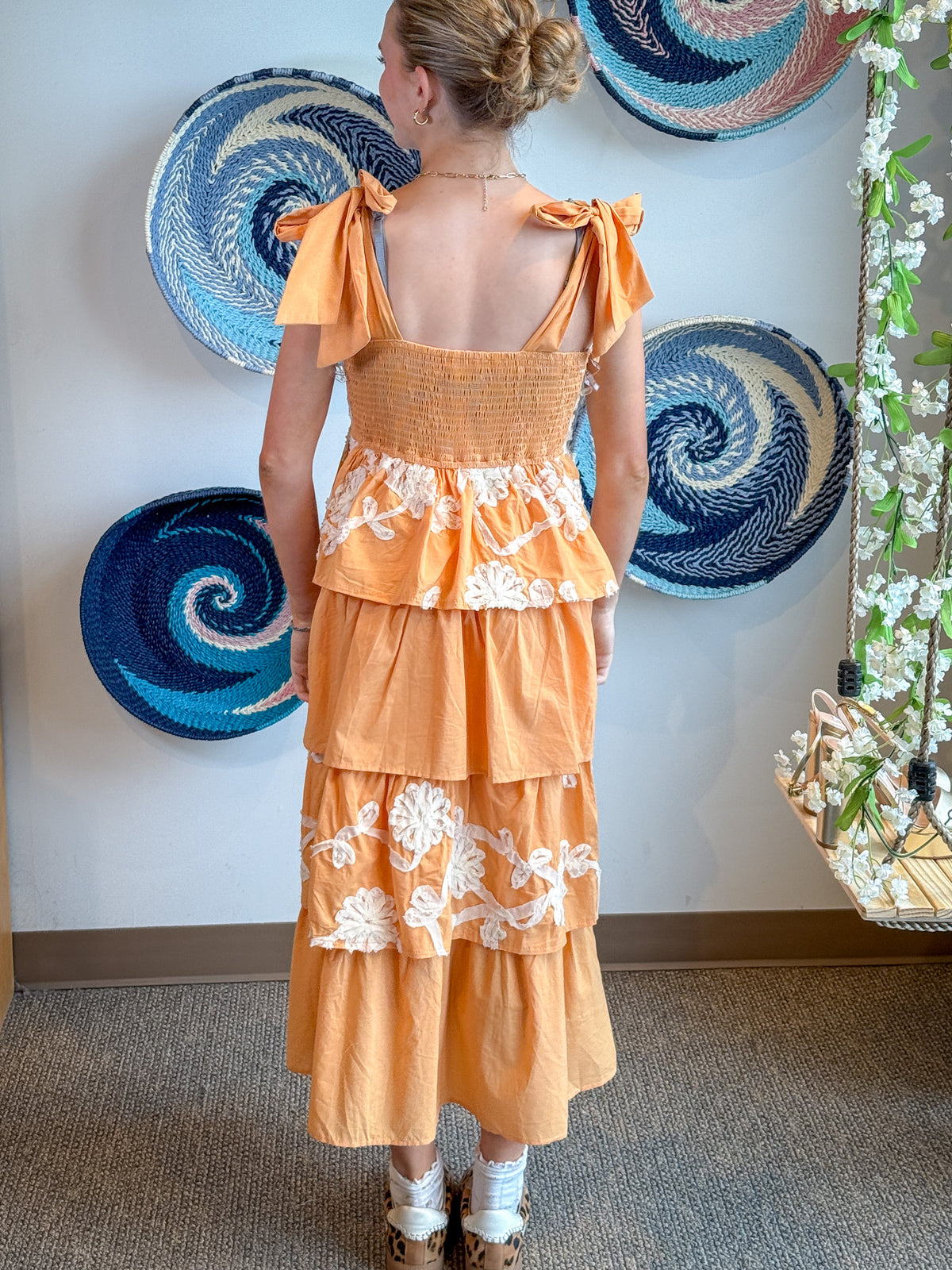 Orange Floral Layered Dress