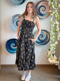 Black Floral Midi Dress