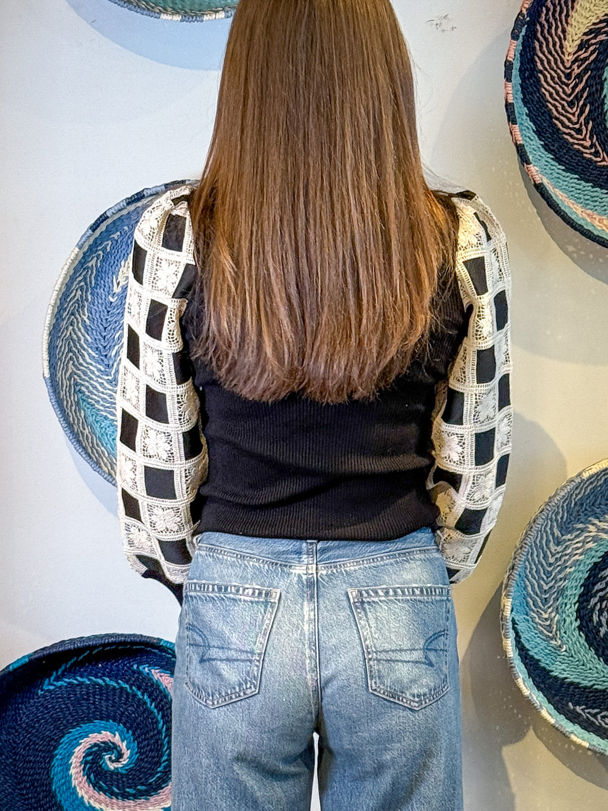Black Crochet Sleeve Top