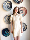 Cream Denim V-Neck Dress