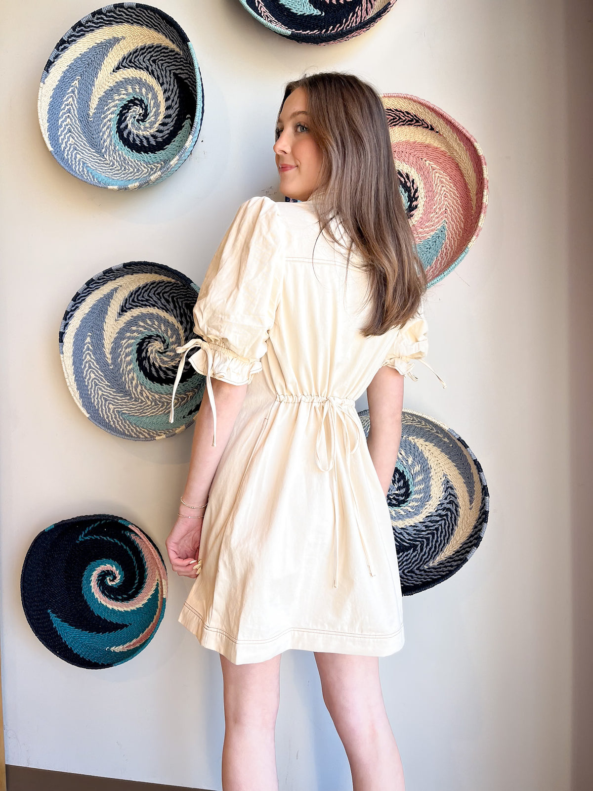 Cream Denim V-Neck Dress