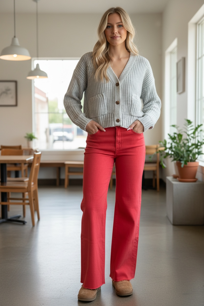 Daze Denim Cherry High Rise Wide Leg Pant