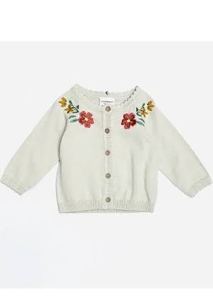 Viverano Organics Floral Embroider ButtonKnit Cardigan Stone